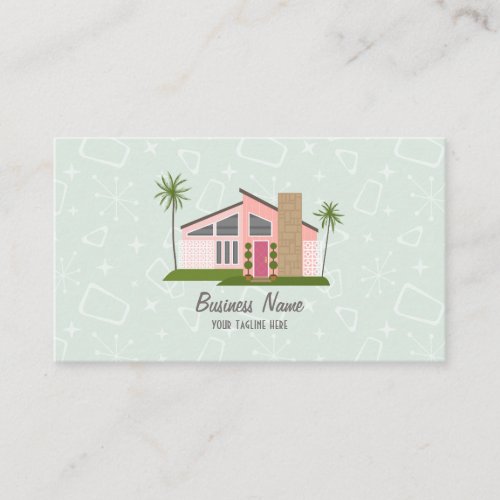 Midcentury Retro Pink House Business Card