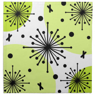 Midcentury Sputnik Starbursts Chartreuse Cloth Napkin