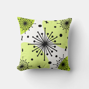 Midcentury Sputnik Starbursts Chartreuse Throw Pillow