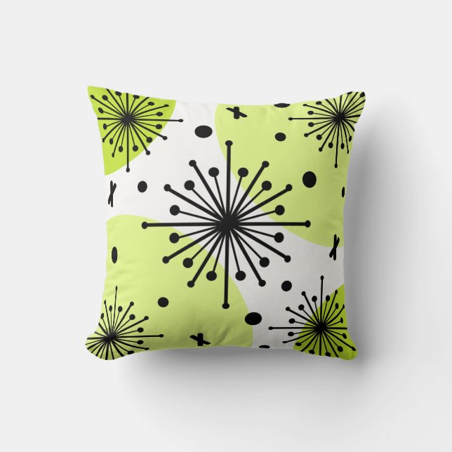 Midcentury Sputnik Starbursts Chartreuse Throw Pillow (Front)
