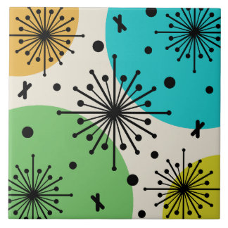 Midcentury Sputnik Starbursts Multicolored Ceramic Tile