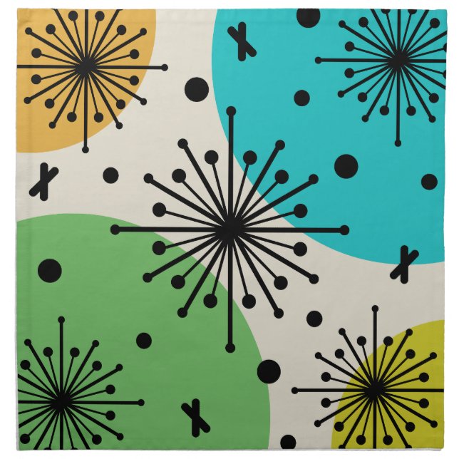 Midcentury Sputnik Starbursts Multicolored Cloth Napkin (Front)