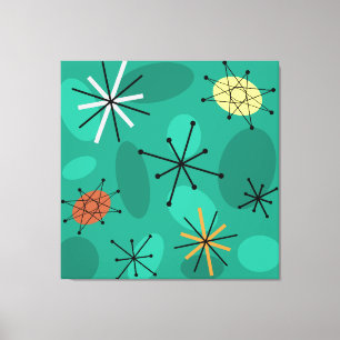 Midcentury Sputnik Starbursts Turquoise Canvas Print