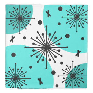 Midcentury Sputnik Starbursts Turquoise Duvet Cover