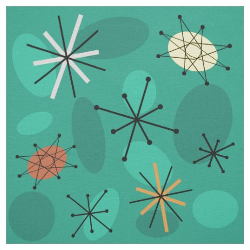 Midcentury Sputnik Starbursts Turquoise Fabric