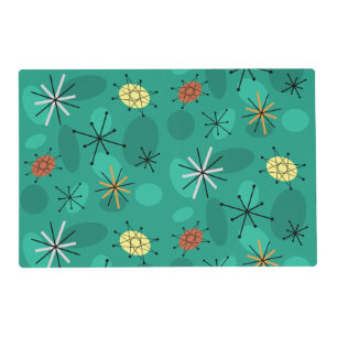 Midcentury Sputnik Starbursts Turquoise Placemat