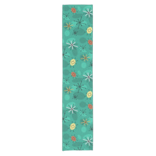 Midcentury Sputnik Starbursts Turquoise Short Table Runner