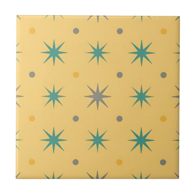 Midcentury Starburst Seamless Pattern Ceramic Tile (Front)
