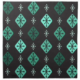 Midcentury Starbursts Diamonds Black Turquoise Cloth Napkin