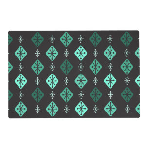 Midcentury Starbursts Diamonds Black Turquoise Placemat