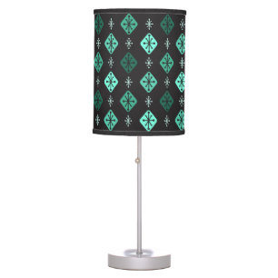 Midcentury Starbursts Diamonds Black Turquoise Table Lamp