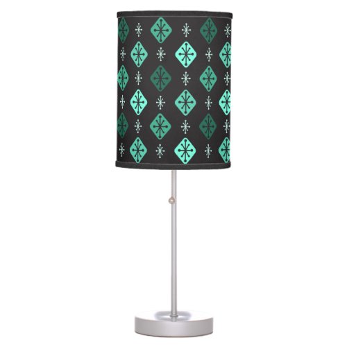 Midcentury Starbursts Diamonds Black Turquoise Table Lamp