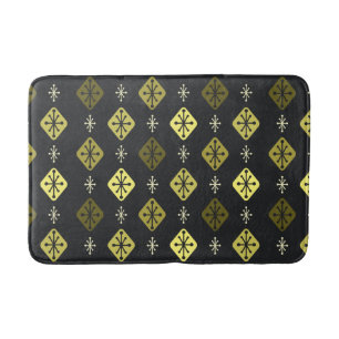 Midcentury Starbursts Diamonds Black Yellow Bath Mat