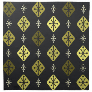 Midcentury Starbursts Diamonds Black Yellow Cloth Napkin