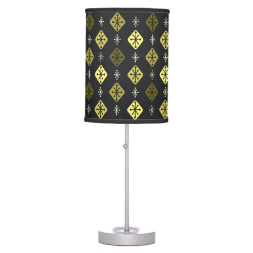 Midcentury Starbursts Diamonds Black Yellow Table Lamp