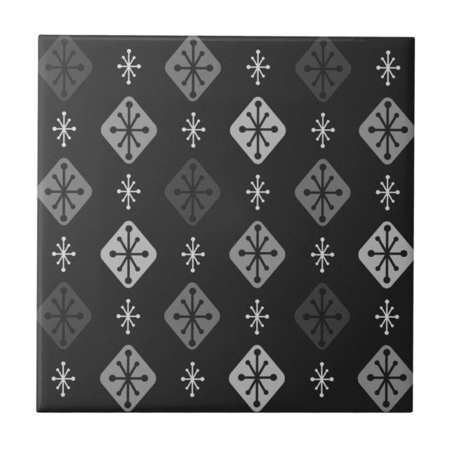 Midcentury Starbursts Diamonds Dark Gray Ceramic Tile (Front)