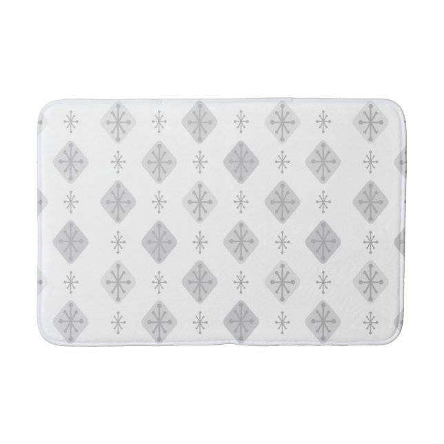 Midcentury Starbursts Diamonds Light Gray Bath Mat (Front)