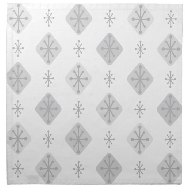 Midcentury Starbursts Diamonds Light Gray Cloth Napkin (Front)