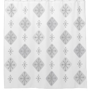 Midcentury Starbursts Diamonds Light Gray Shower Curtain