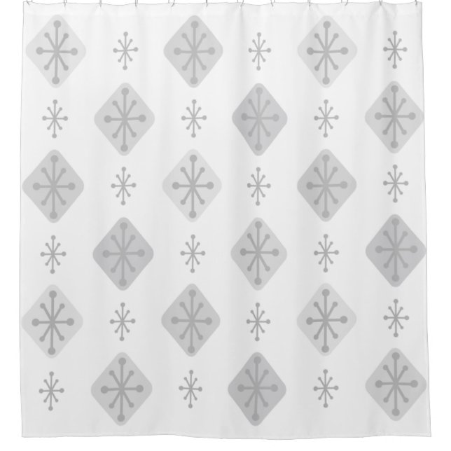 Midcentury Starbursts Diamonds Light Gray Shower Curtain (Front)