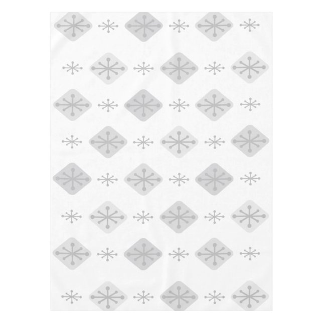 Midcentury Starbursts Diamonds Light Gray Tablecloth (Front)