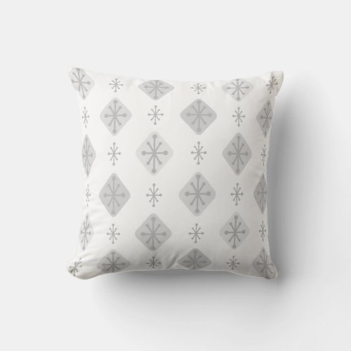 Midcentury Starbursts Diamonds Light Gray Throw Pillow