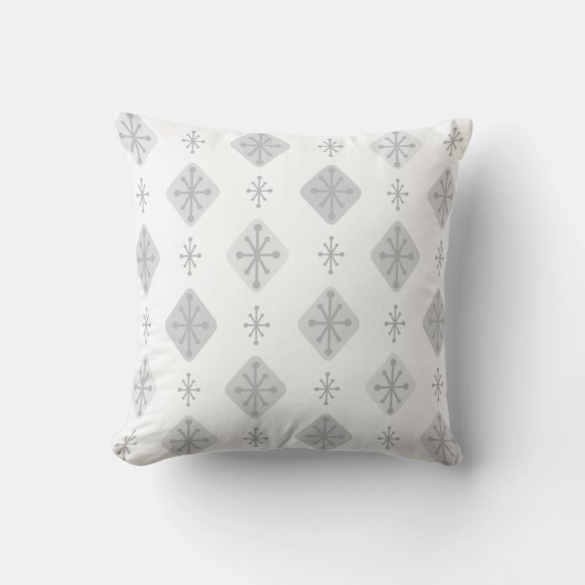 Midcentury Starbursts Diamonds Light Gray Throw Pillow (Front)