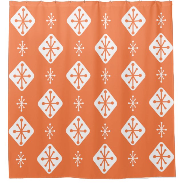 Midcentury Starbursts Diamonds Orange Shower Curtain (Front)