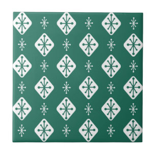 Midcentury Starbursts Diamonds Teal Ceramic Tile