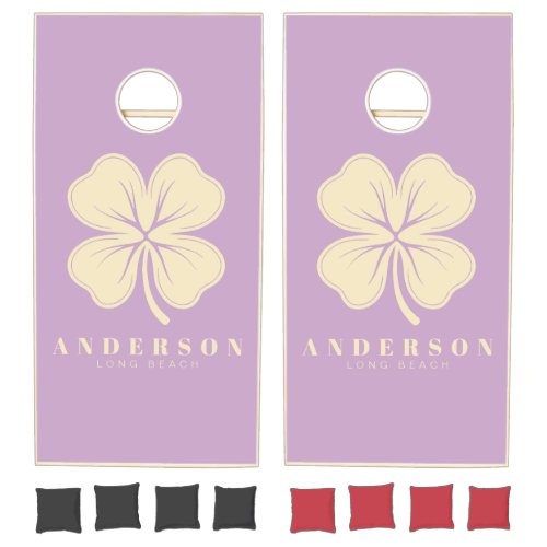 MidCentury Summer Lilac Four Leaf Clover with Name Cornhole Set