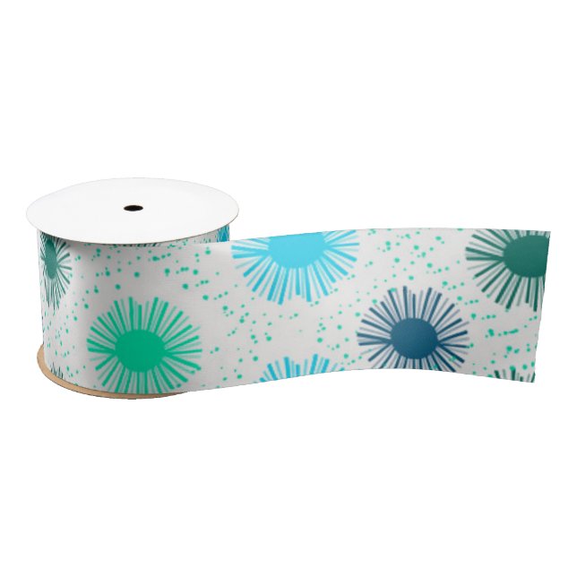 Midcentury Sunburst Design in Shades of Blue   Satin Ribbon (Spool)