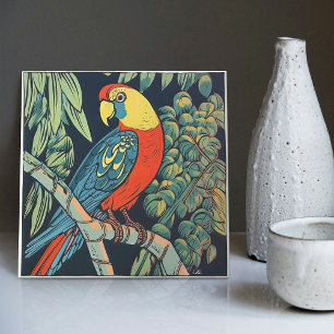 Midcentury Tropics: Vivid Parrot & Botanical Green Ceramic Tile