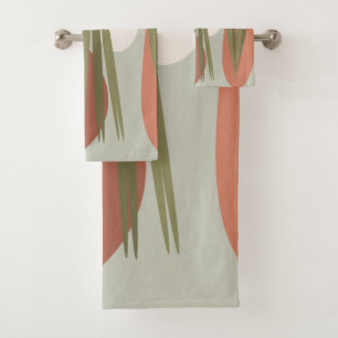 Midcentury Vintage Abstract Plants & Rocks Bath Towel Set