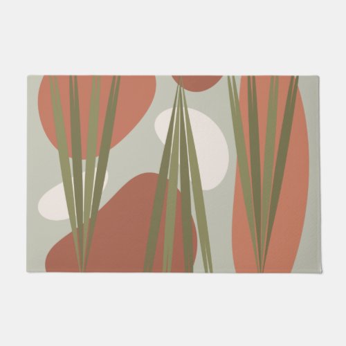 Midcentury Vintage Abstract Plants  Rocks Doormat