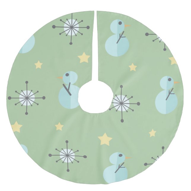 Midcentury Vintage Christmas Snowmen Brushed Polyester Tree Skirt (Front)