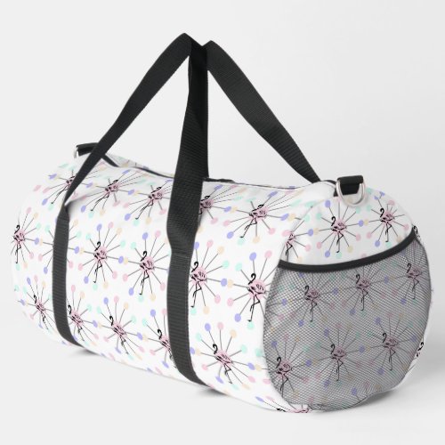 MidCenturyModern Atomic Starburst Flamingo Pattern Duffle Bag