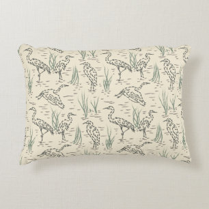 Midday Egrets - Along the River - birds pattern. Accent Pillow