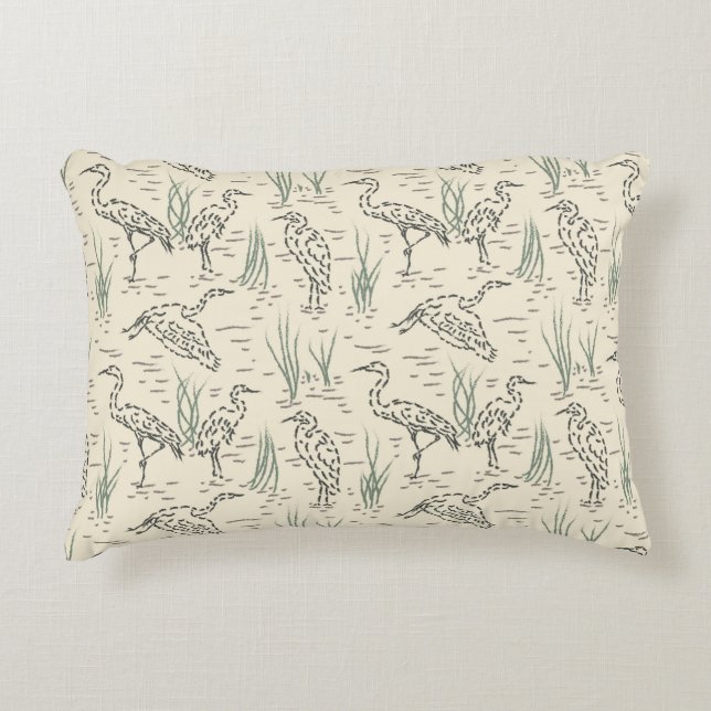 Midday Egrets - Along the River - birds pattern. Accent Pillow (Front)