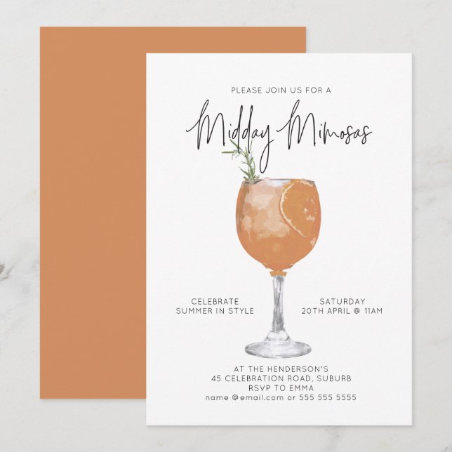 Midday Mimosas Summer Lunch Cocktail Party  Invitation (Front/Back)