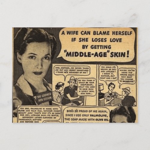 âœMiddle_Age Skinâ Old Retro Ad Postcard