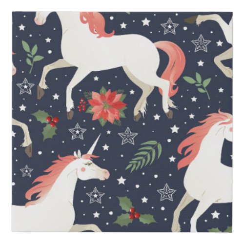 Middle Ages print Unicorns on a Christmas floral b