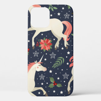 Middle Ages print Unicorns on a Christmas floral b iPhone 12 Case