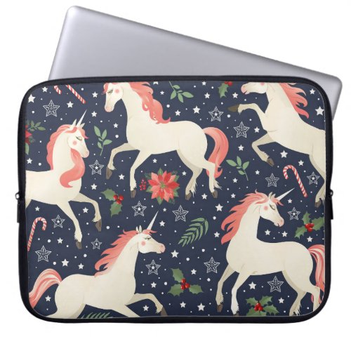 Middle Ages print Unicorns on a Christmas floral b Laptop Sleeve