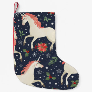 Middle Ages print Unicorns on a Christmas floral b Small Christmas Stocking