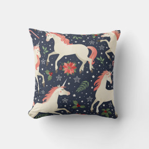 Middle Ages print Unicorns on a Christmas floral b Throw Pillow