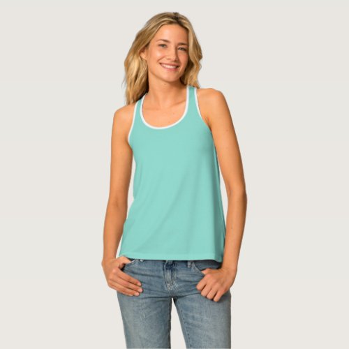 Middle Blue Green Solid Color Tank Top