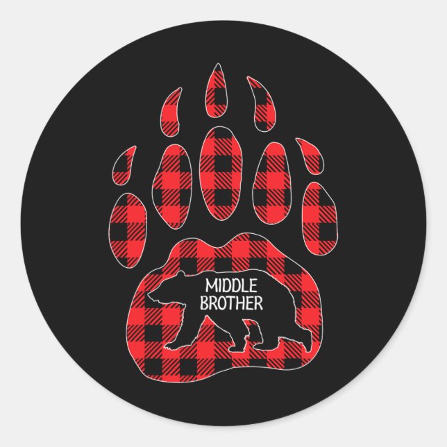 Middle Brother Bear Red Plaid Buffalo Middle Broth Classic Round Sticker (Front)