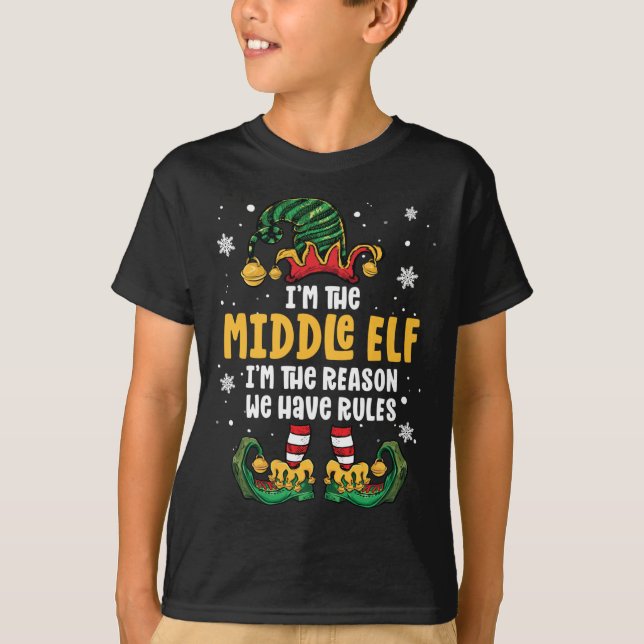 Middle Child Elf Family Funny Matching Sibling Chr T-Shirt (Front)