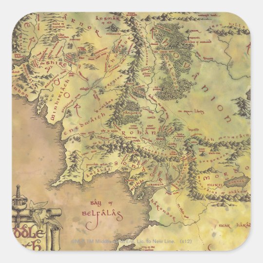 Middle Earth Map Square Sticker | Zazzle.com