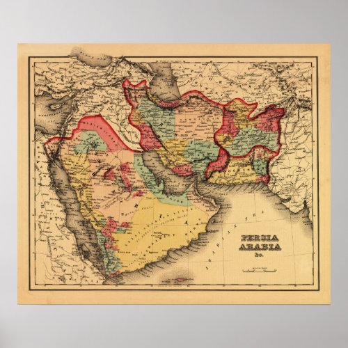Middle East Persia ArabiaPanoramic Map Poster
